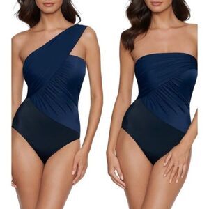 NWT MAGICSUIT Goddess Colorblock One Shoulder Convertible One Piece Swimsuit 10